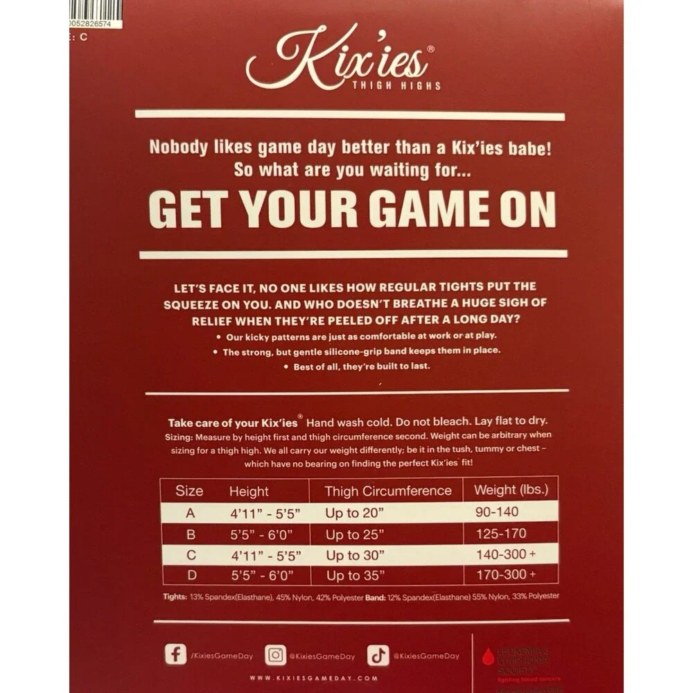 Bama Fans! Kixies Game Day Crimson & White Thigh Highs No Slip Grips Size C NEW